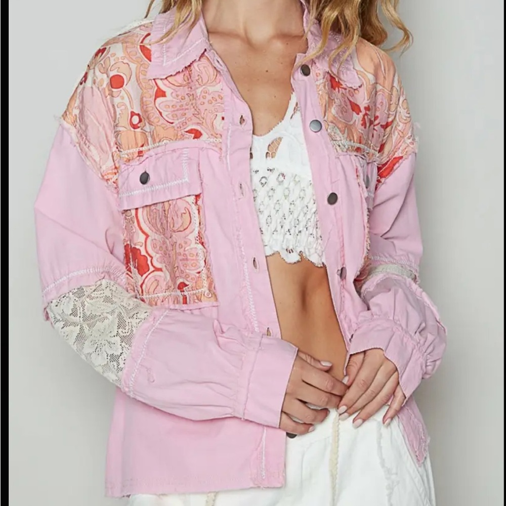 POL Pink Paisley Patchwork Jean Jacket